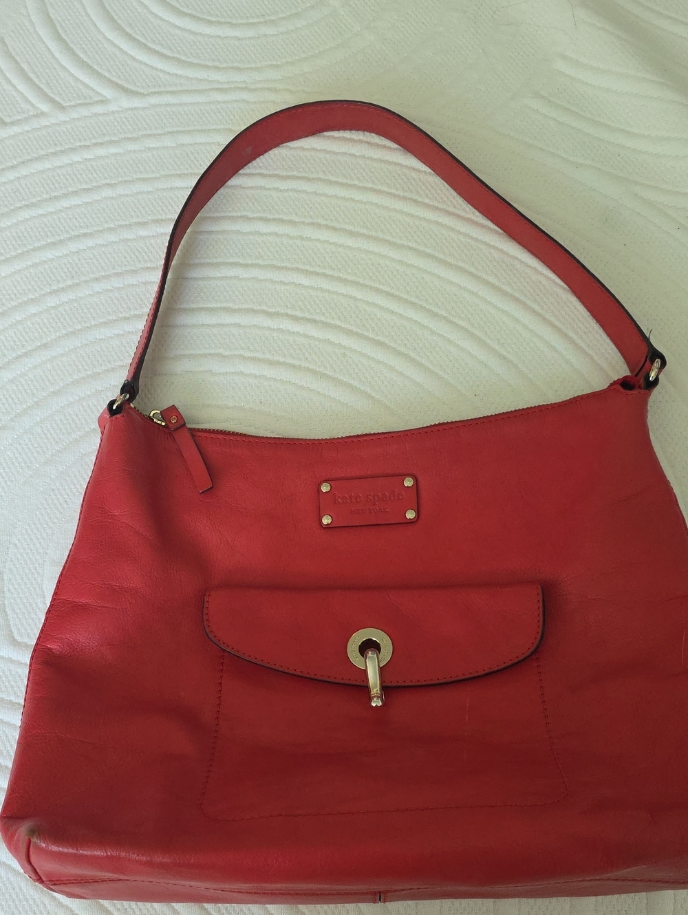 kate spade red leather shoulder bag with front pocket